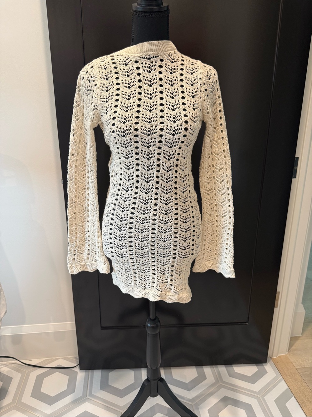 Nasty Gal Ecru Crochet Knit Mini Dress